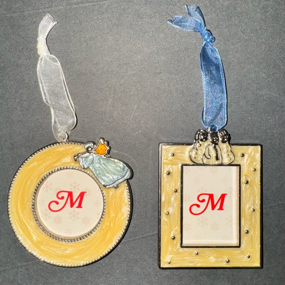 🎄❤️NEW, Set/2, Vtg Enamel Christmas Picture Frame Ornaments, Angel & Snowmen